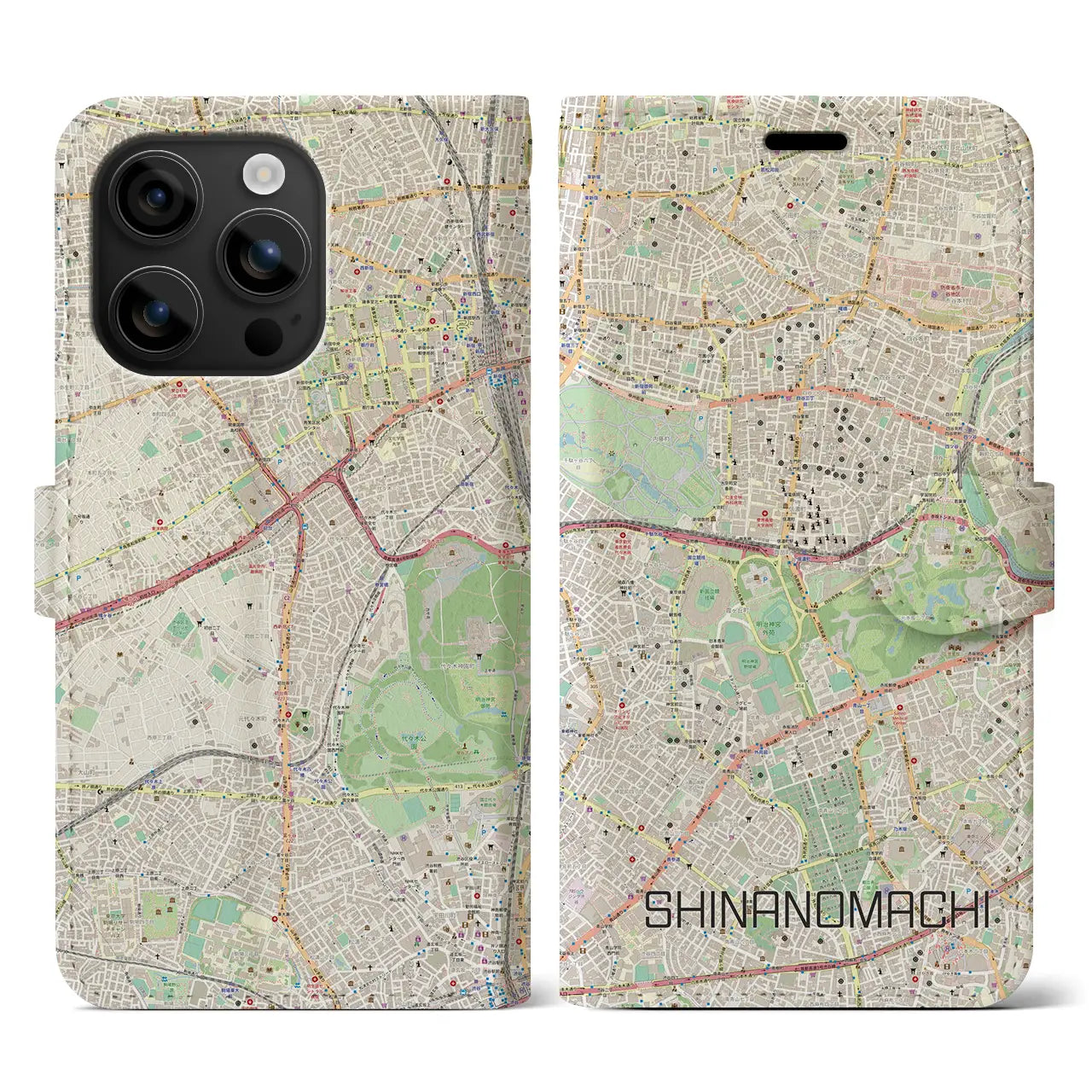【信濃町(東京都)】地図柄iPhoneケース(手帳タイプ)ナチュラル・iPhone 16 用