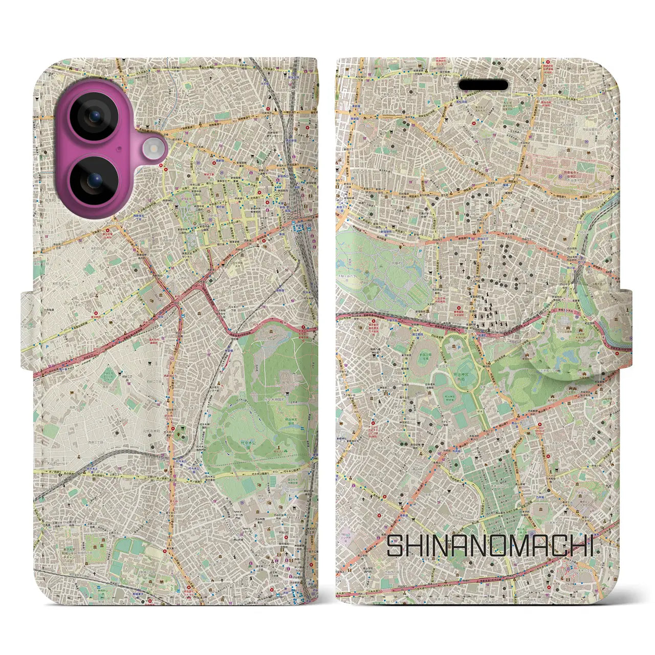 【信濃町(東京都)】地図柄iPhoneケース(手帳タイプ)ナチュラル・iPhone 16 Pro 用