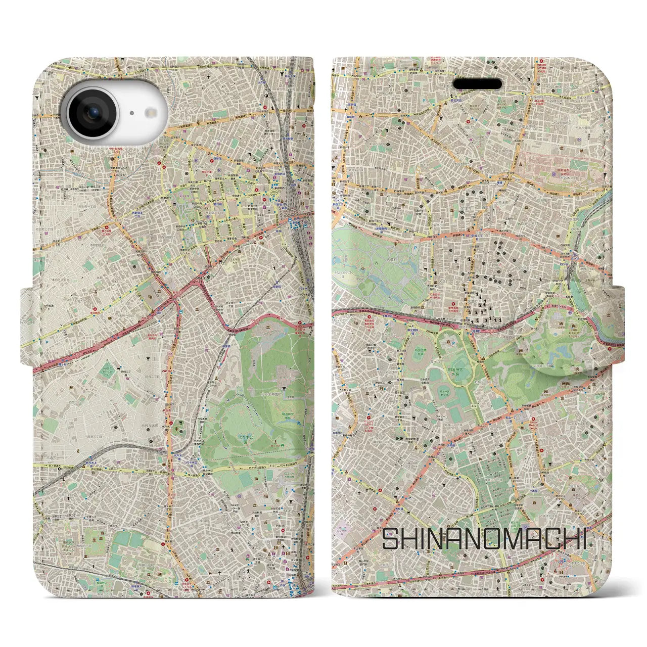 【信濃町(東京都)】地図柄iPhoneケース(手帳タイプ)