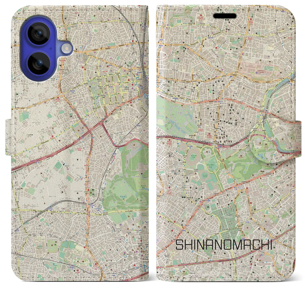 【信濃町(東京都)】地図柄iPhoneケース(手帳タイプ)ナチュラル・iPhone 16 Pro Max 用