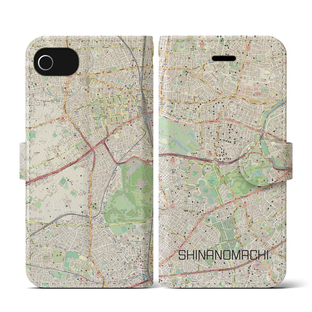 【信濃町(東京都)】地図柄iPhoneケース(手帳タイプ)ナチュラル・iPhone SE(第3 / 第2世代) / 8 / 7 / 6s / 6 用