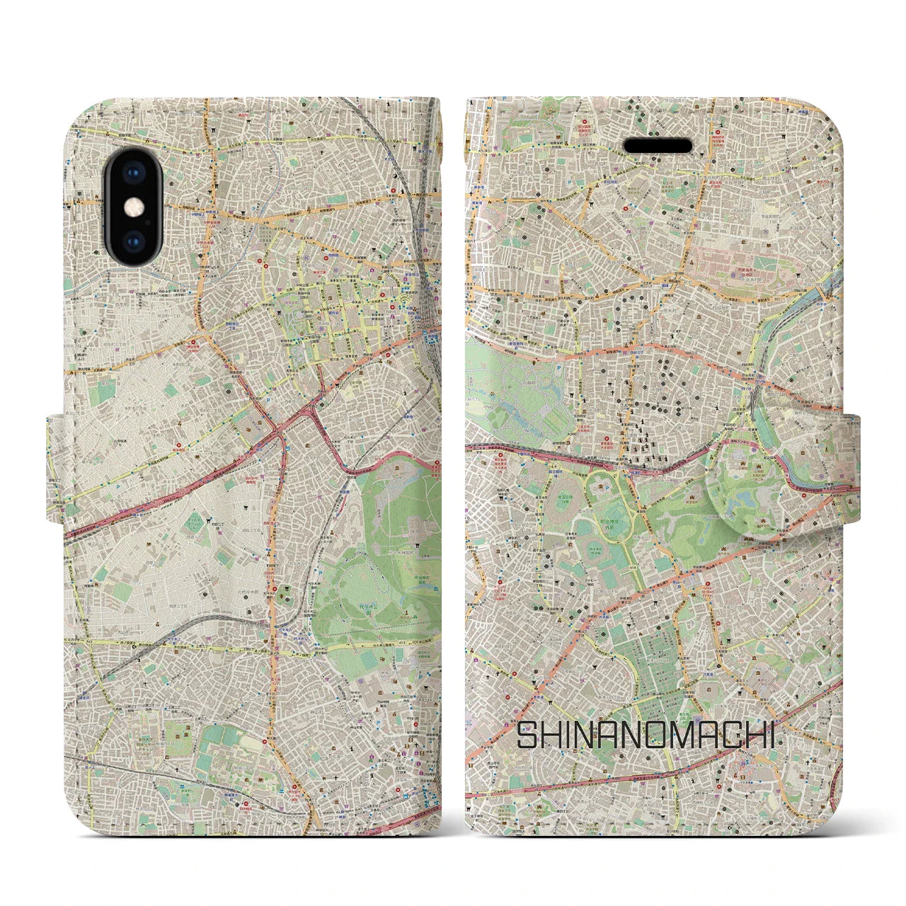 【信濃町(東京都)】地図柄iPhoneケース(手帳タイプ)ナチュラル・iPhone XS / X 用