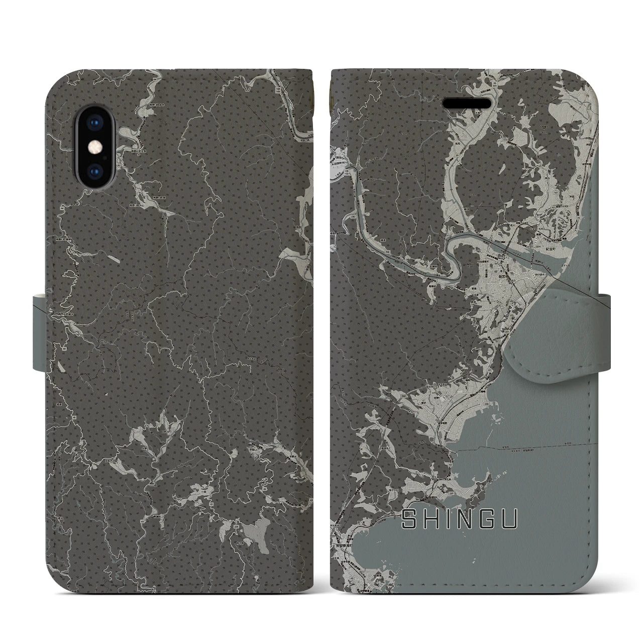【新宮(和歌山県)】地図柄iPhoneケース(手帳タイプ)モノトーン・iPhone XS / X 用