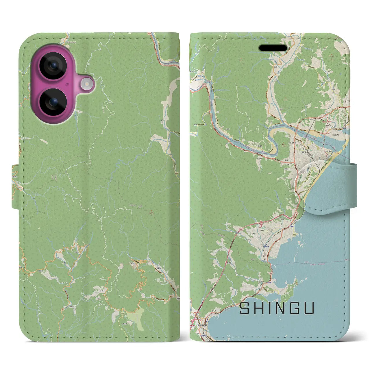 【新宮(和歌山県)】地図柄iPhoneケース(手帳タイプ)ナチュラル・iPhone 16 Pro 用