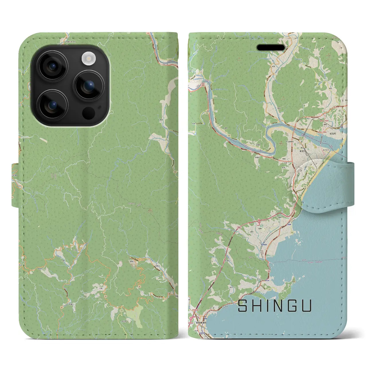 【新宮(和歌山県)】地図柄iPhoneケース(手帳タイプ)ナチュラル・iPhone 16 用
