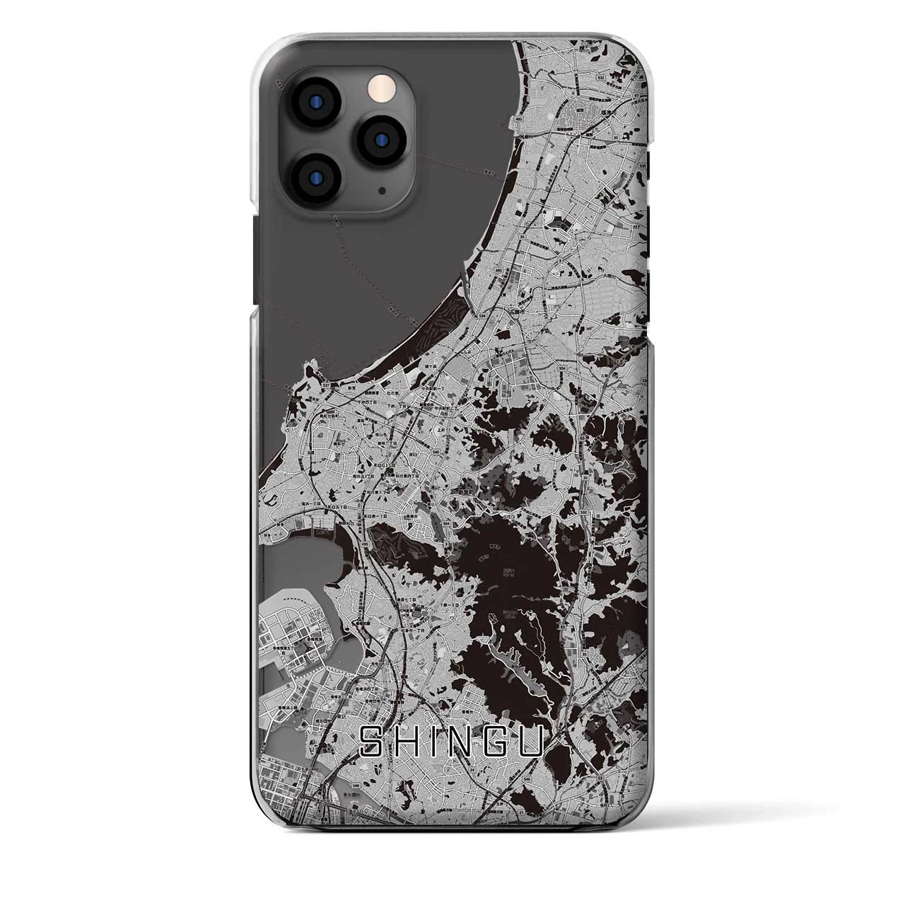 【新宮(福岡県)】地図柄iPhoneケース(クリアタイプ)モノトーン・iPhone 11 Pro Max 用