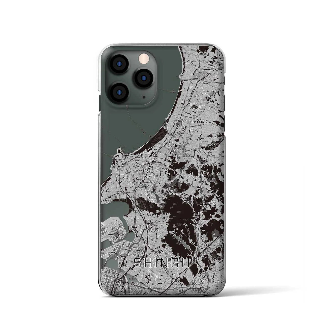 【新宮(福岡県)】地図柄iPhoneケース(クリアタイプ)モノトーン・iPhone 11 Pro 用