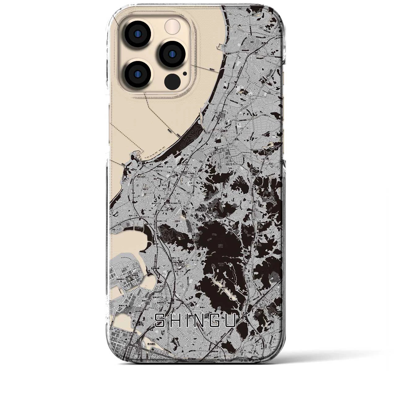 【新宮(福岡県)】地図柄iPhoneケース(クリアタイプ)モノトーン・iPhone 12 Pro Max 用