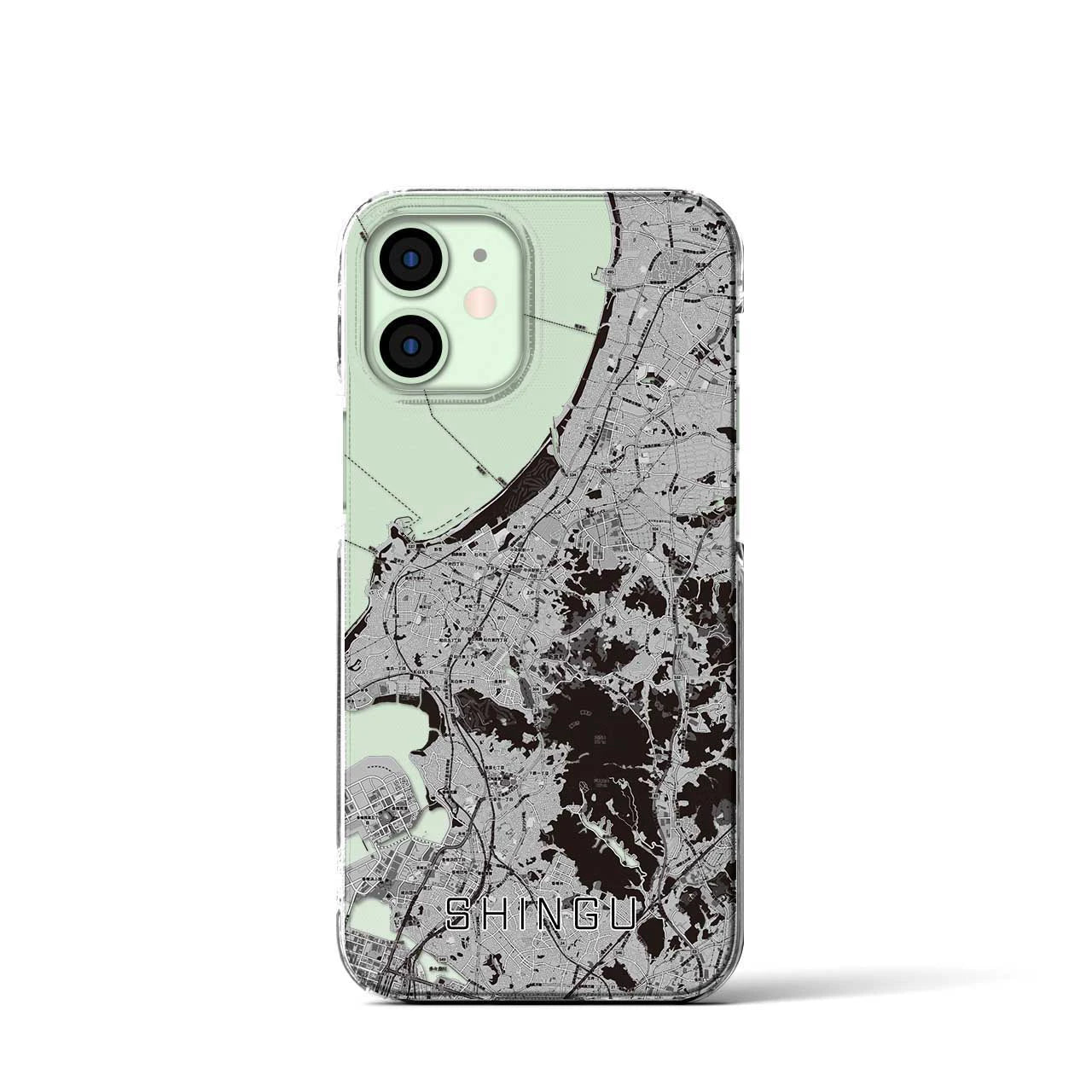 【新宮(福岡県)】地図柄iPhoneケース(クリアタイプ)モノトーン・iPhone 12 mini 用