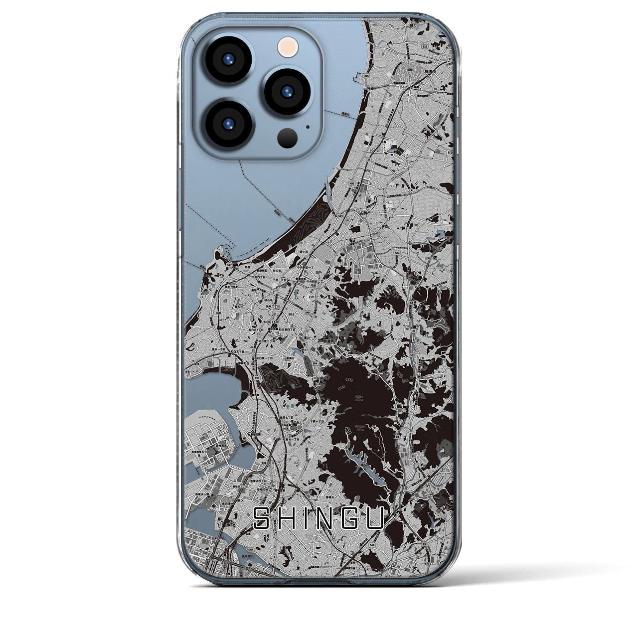 【新宮(福岡県)】地図柄iPhoneケース(クリアタイプ)モノトーン・iPhone 13 Pro Max 用