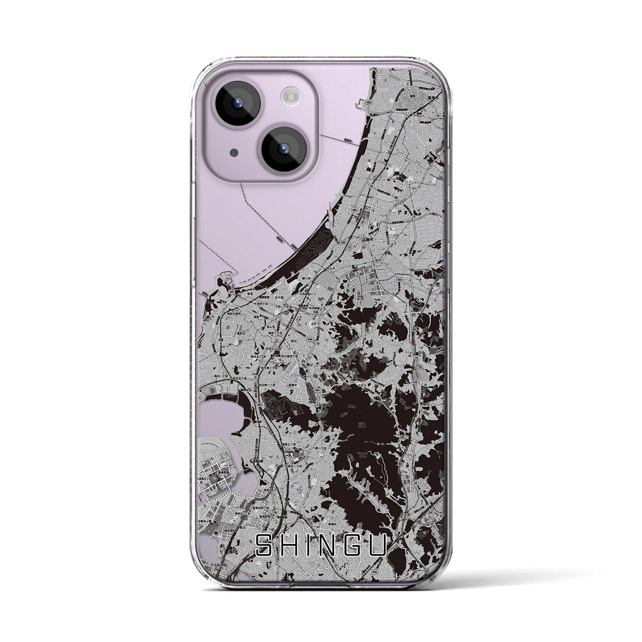 【新宮(福岡県)】地図柄iPhoneケース(クリアタイプ)モノトーン・iPhone 14 用