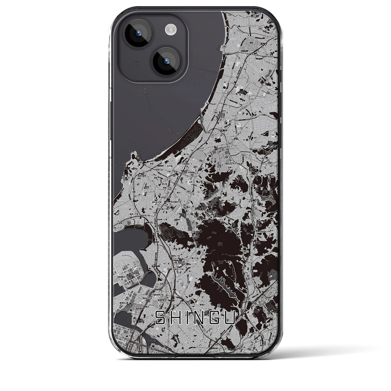 【新宮(福岡県)】地図柄iPhoneケース(クリアタイプ)モノトーン・iPhone 14 Plus 用