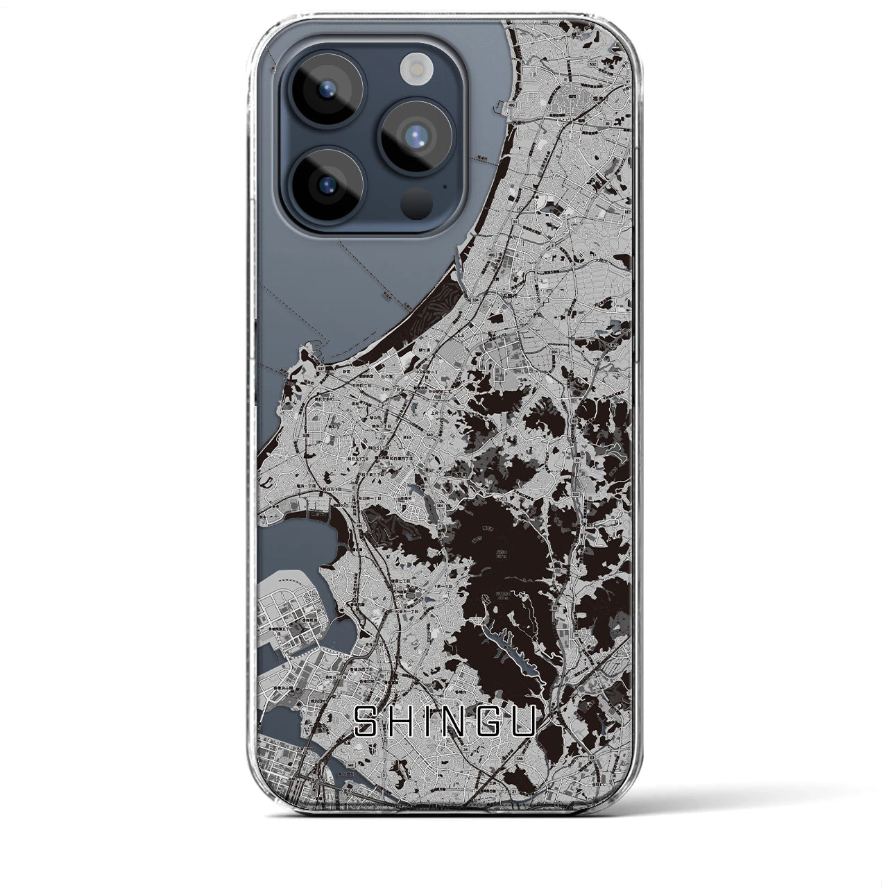 【新宮(福岡県)】地図柄iPhoneケース(クリアタイプ)モノトーン・iPhone 15 Pro Max 用