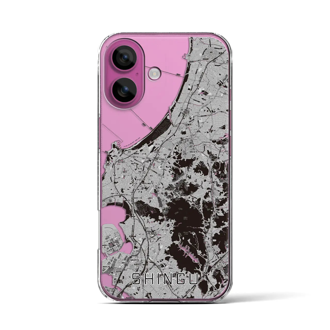 【新宮(福岡県)】地図柄iPhoneケース(クリアタイプ)モノトーン・iPhone 16 Pro 用