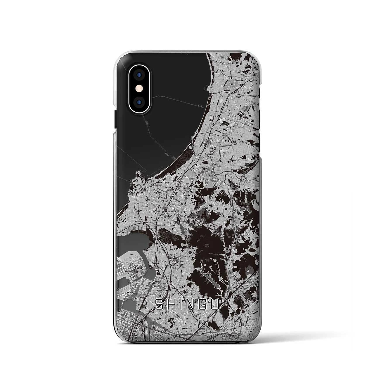 【新宮(福岡県)】地図柄iPhoneケース(クリアタイプ)モノトーン・iPhone XS / X 用