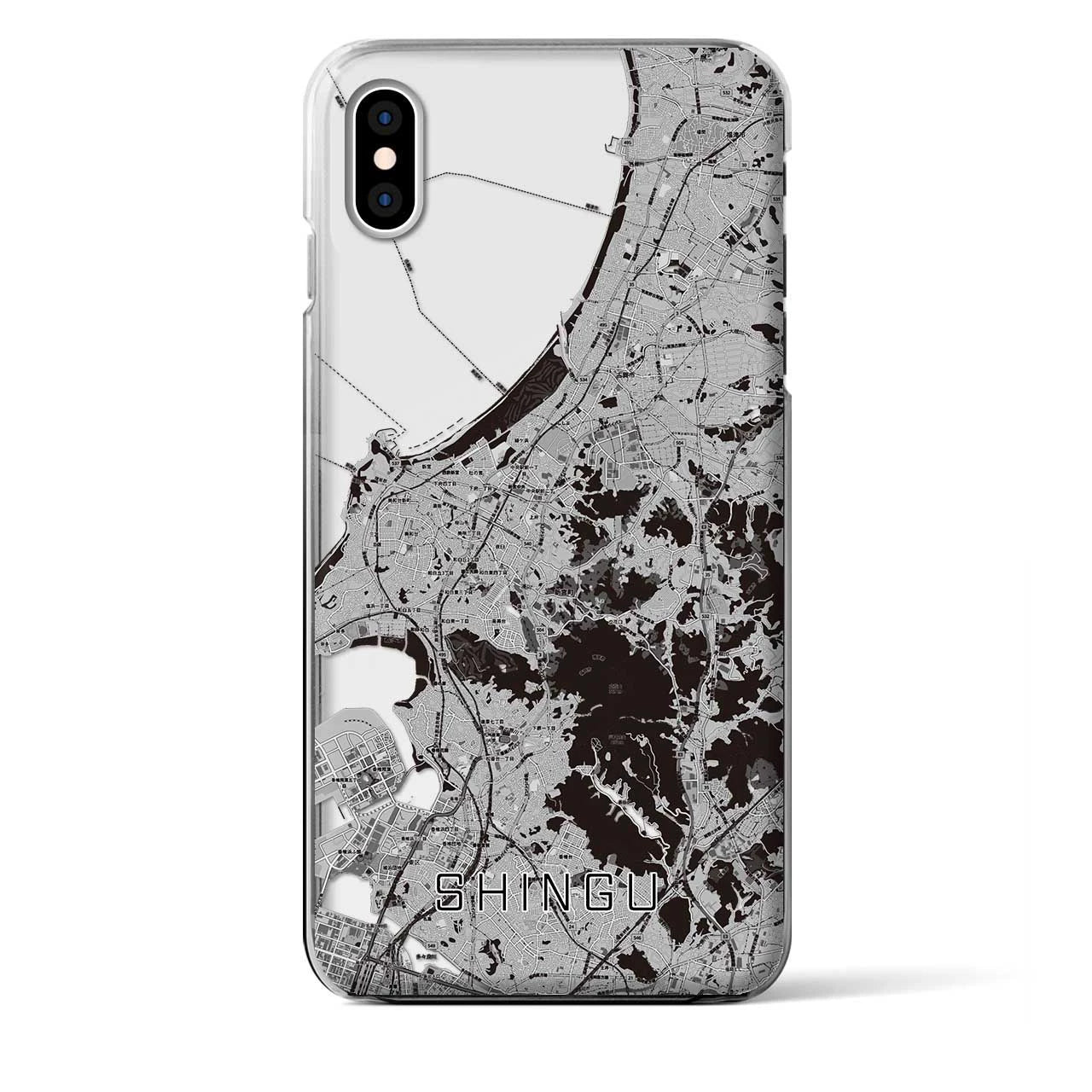 【新宮(福岡県)】地図柄iPhoneケース(クリアタイプ)モノトーン・iPhone XS Max 用