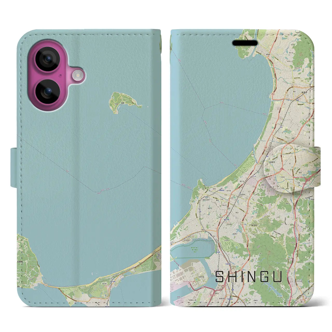 【新宮(福岡県)】地図柄iPhoneケース(手帳タイプ)ナチュラル・iPhone 16 Pro 用