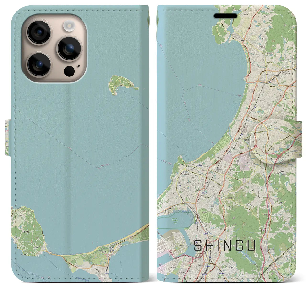 【新宮(福岡県)】地図柄iPhoneケース(手帳タイプ)ナチュラル・iPhone 16 Plus 用