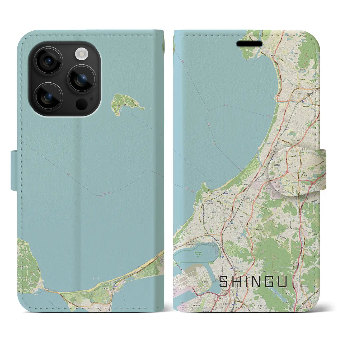 【新宮(福岡県)】地図柄iPhoneケース(手帳タイプ)ナチュラル・iPhone 16 用