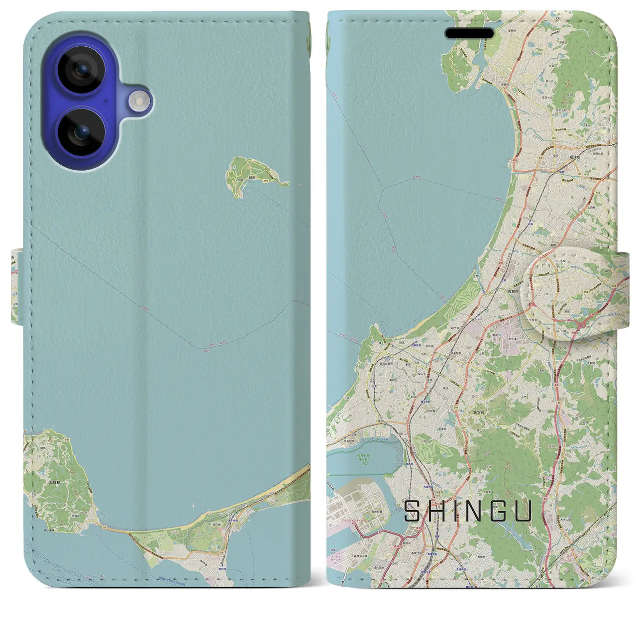 【新宮(福岡県)】地図柄iPhoneケース(手帳タイプ)ナチュラル・iPhone 16 Pro Max 用