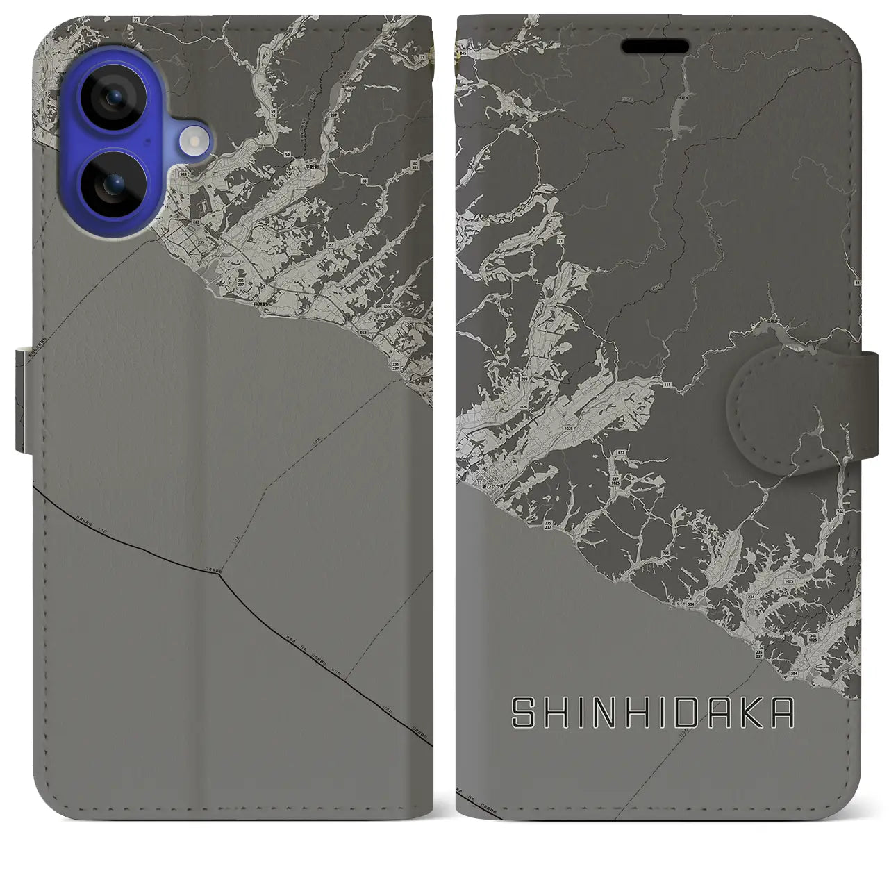 【新ひだか(北海道)】地図柄iPhoneケース(手帳タイプ)モノトーン・iPhone 16 Pro Max 用