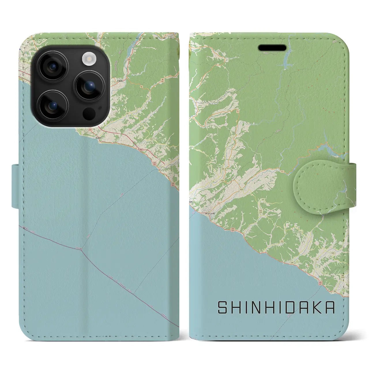 【新ひだか(北海道)】地図柄iPhoneケース(手帳タイプ)ナチュラル・iPhone 16 用