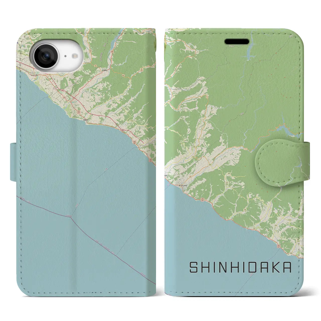 【新ひだか(北海道)】地図柄iPhoneケース(手帳タイプ)