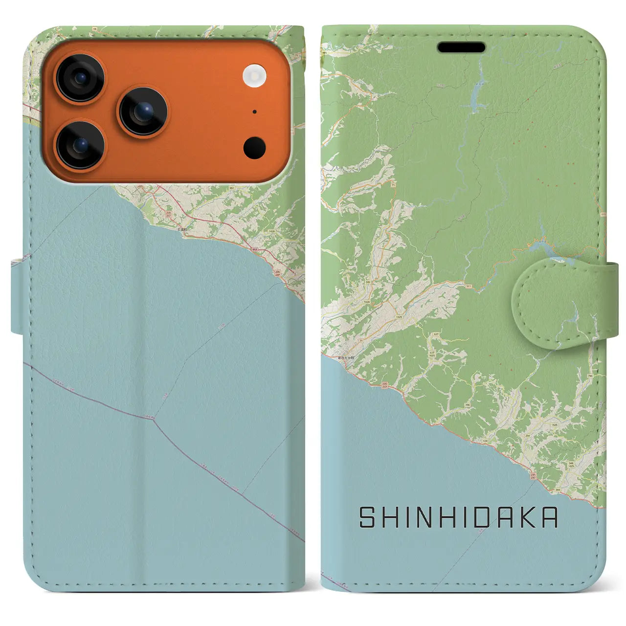 【新ひだか(北海道)】地図柄iPhoneケース(手帳タイプ)モノトーン・iPhone 17 Pro Max 用
