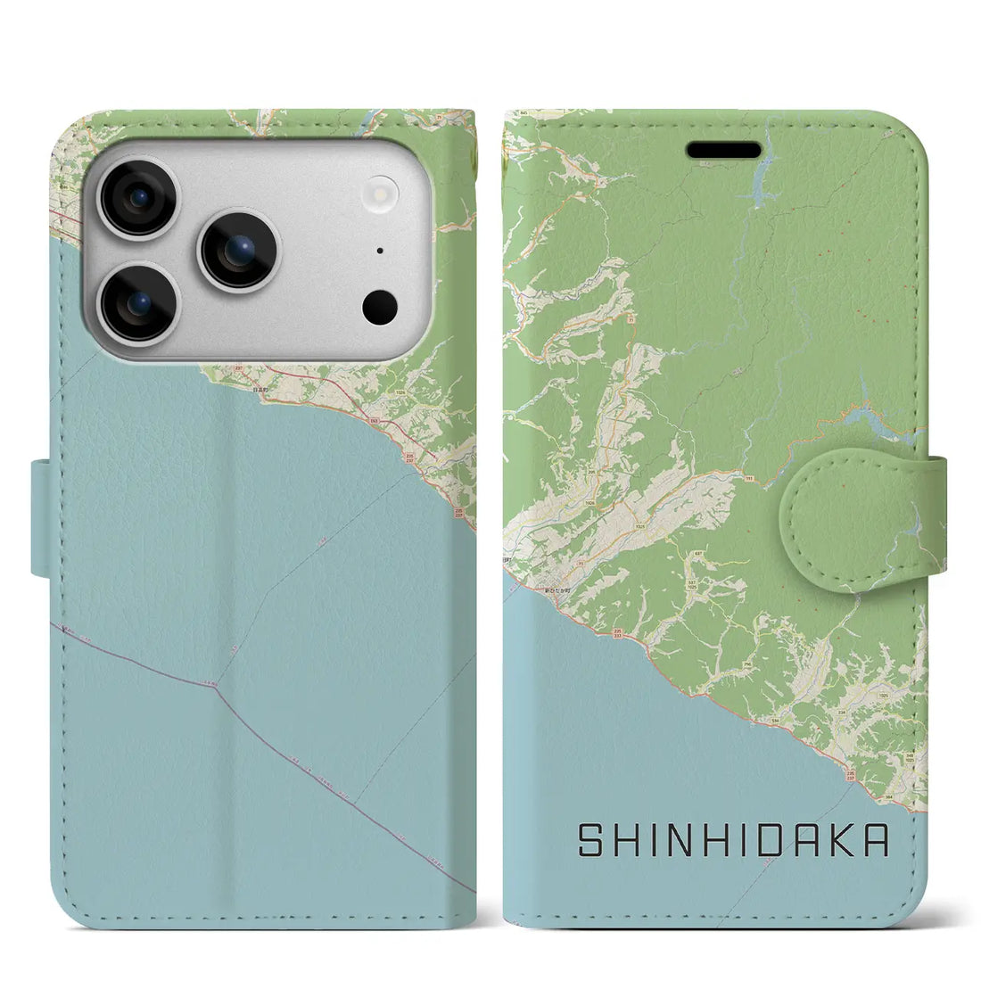 【新ひだか(北海道)】地図柄iPhoneケース(手帳タイプ)ナチュラル・iPhone 17 Pro Max 用