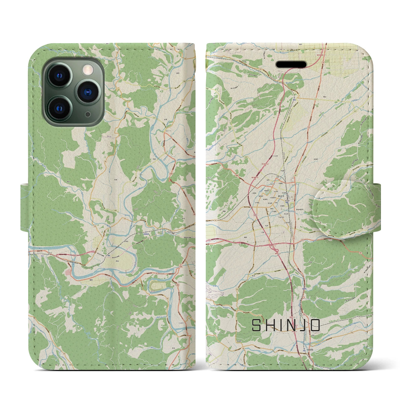 【新庄(山形県)】地図柄iPhoneケース(手帳タイプ)ナチュラル・iPhone 11 Pro 用