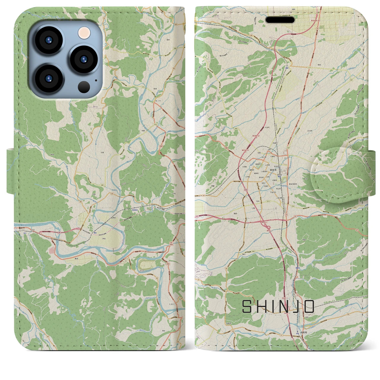 【新庄(山形県)】地図柄iPhoneケース(手帳タイプ)ナチュラル・iPhone 13 Pro Max 用