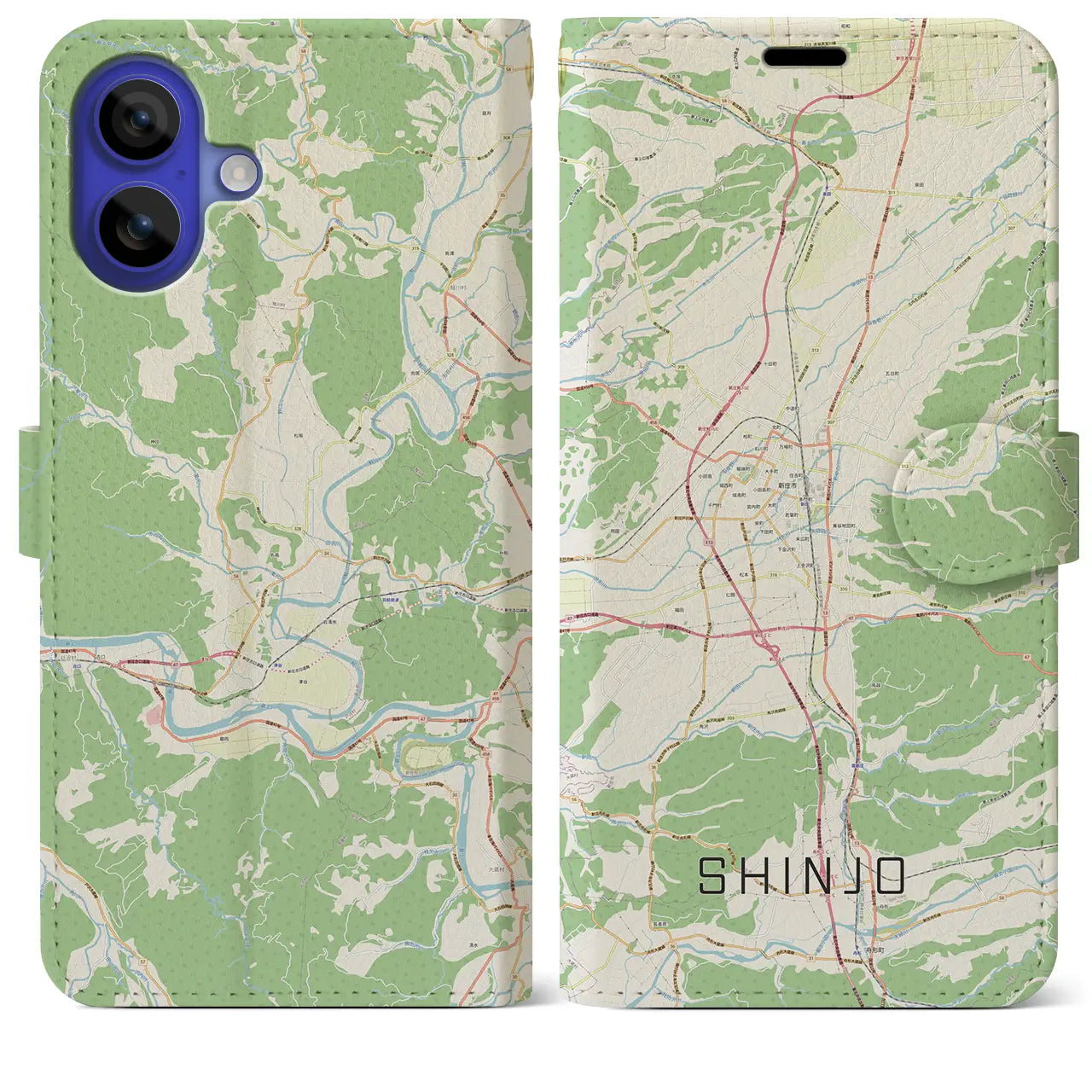 【新庄(山形県)】地図柄iPhoneケース(手帳タイプ)ナチュラル・iPhone 16 Pro Max 用