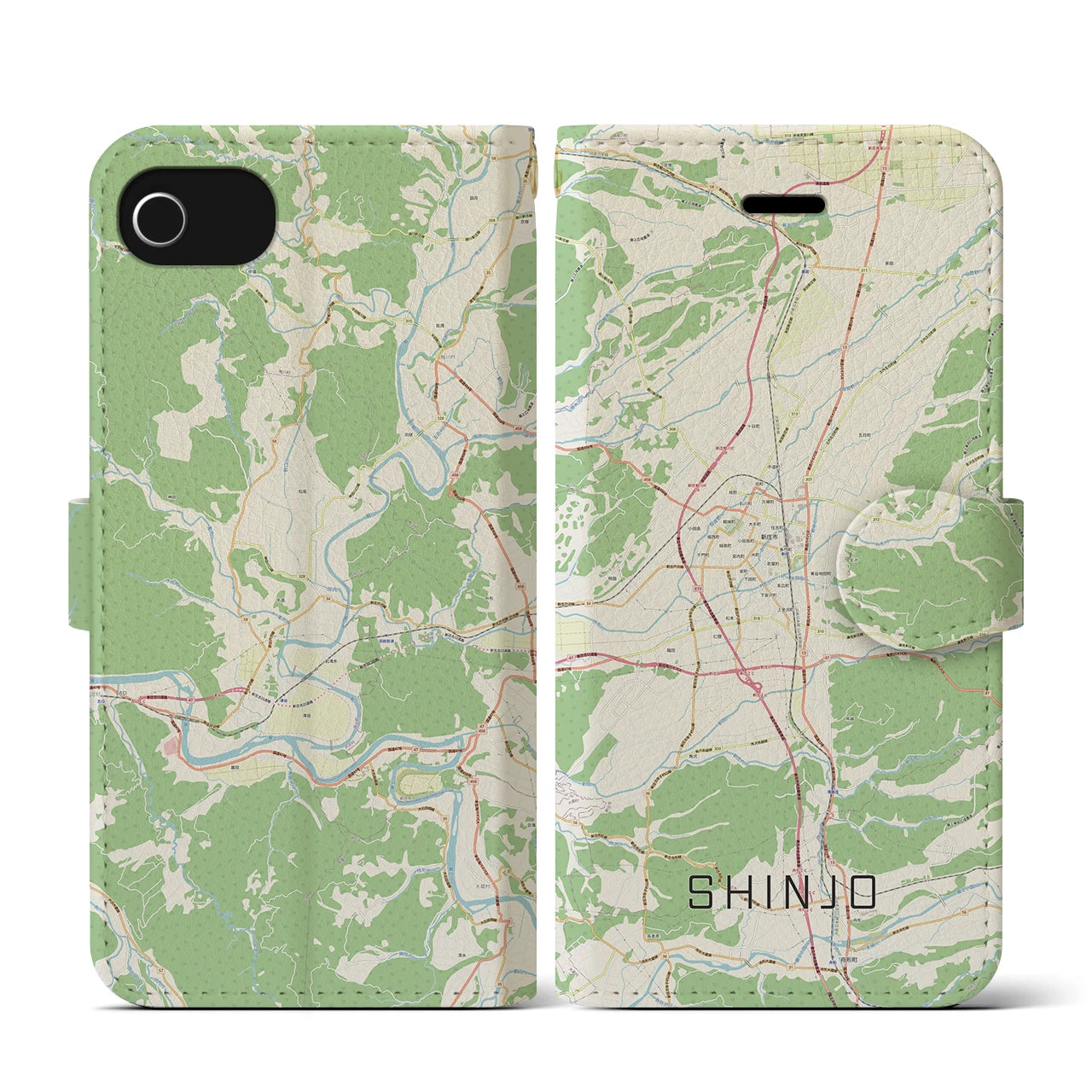 【新庄(山形県)】地図柄iPhoneケース(手帳タイプ)ナチュラル・iPhone SE(第3 / 第2世代) / 8 / 7 / 6s / 6 用