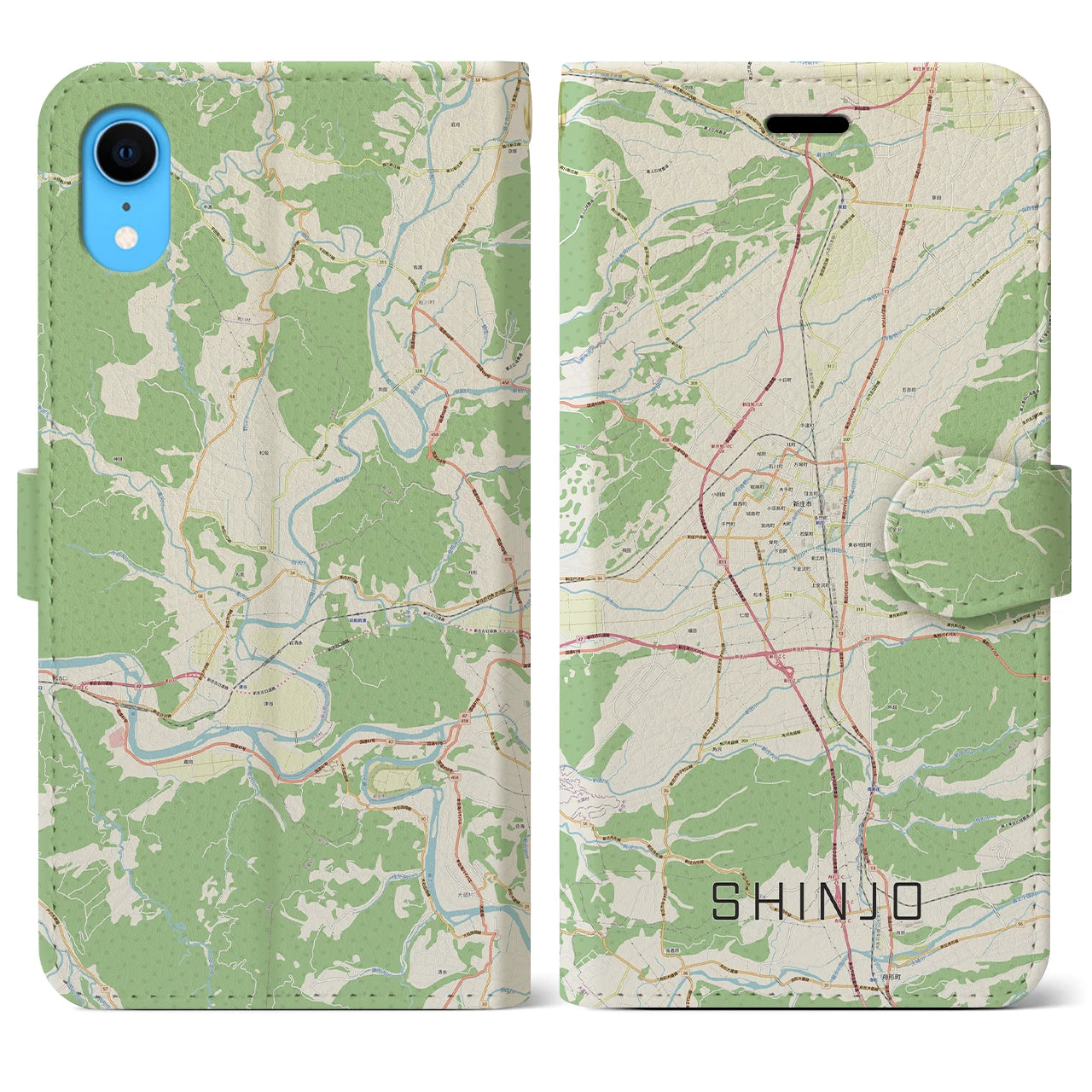 【新庄(山形県)】地図柄iPhoneケース(手帳タイプ)ナチュラル・iPhone XR 用