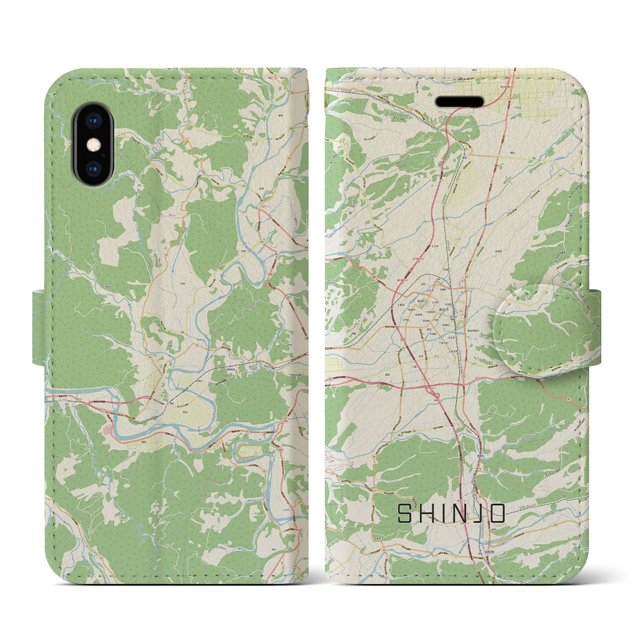 【新庄(山形県)】地図柄iPhoneケース(手帳タイプ)ナチュラル・iPhone XS / X 用