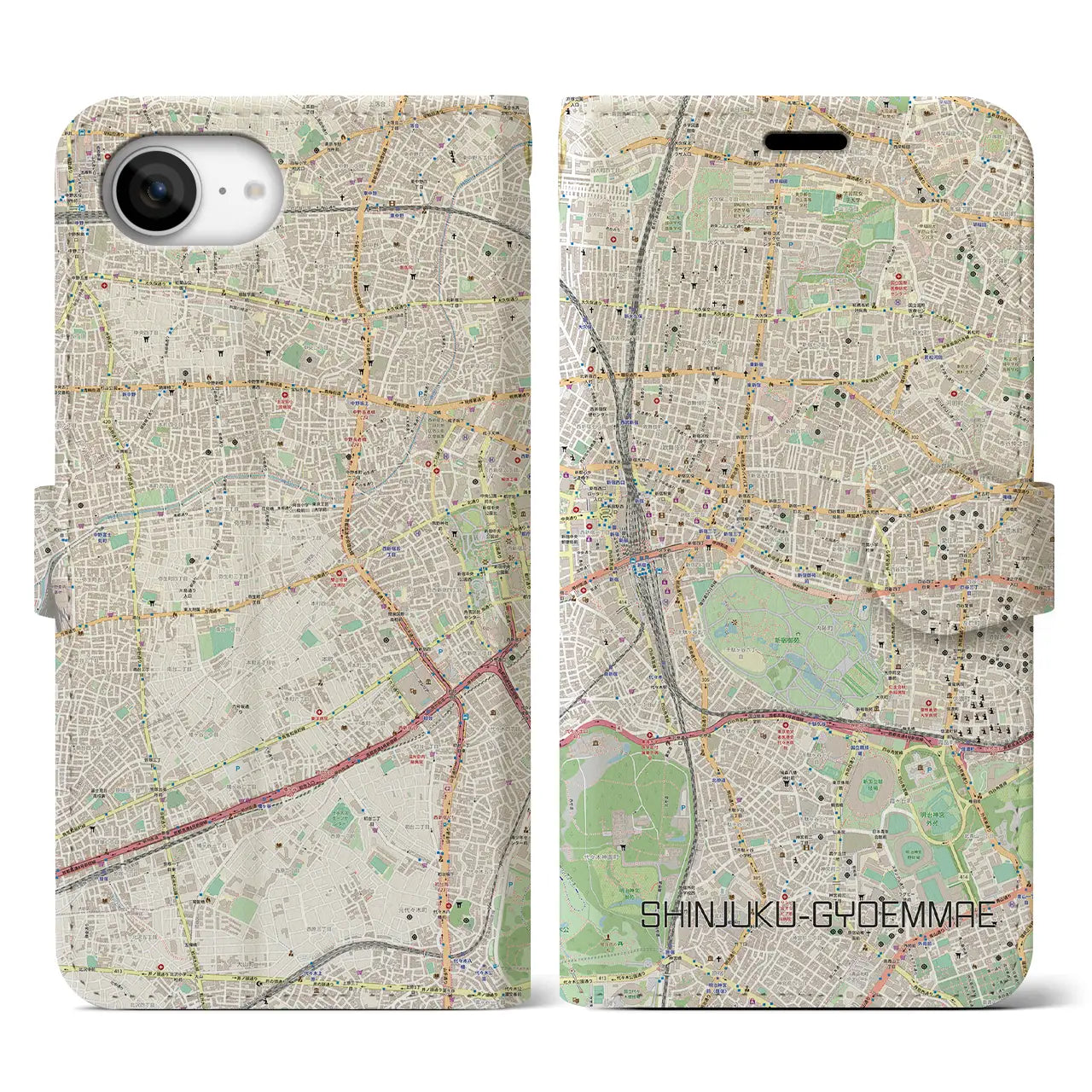 【新宿御苑前(東京都)】地図柄iPhoneケース(手帳タイプ)