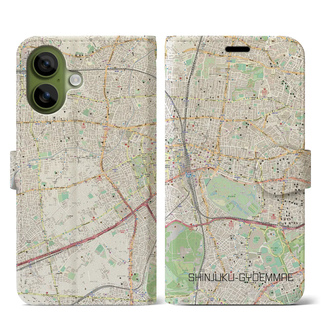 【新宿御苑前(東京都)】地図柄iPhoneケース(手帳タイプ)ナチュラル・iPhone 17 Pro Max 用