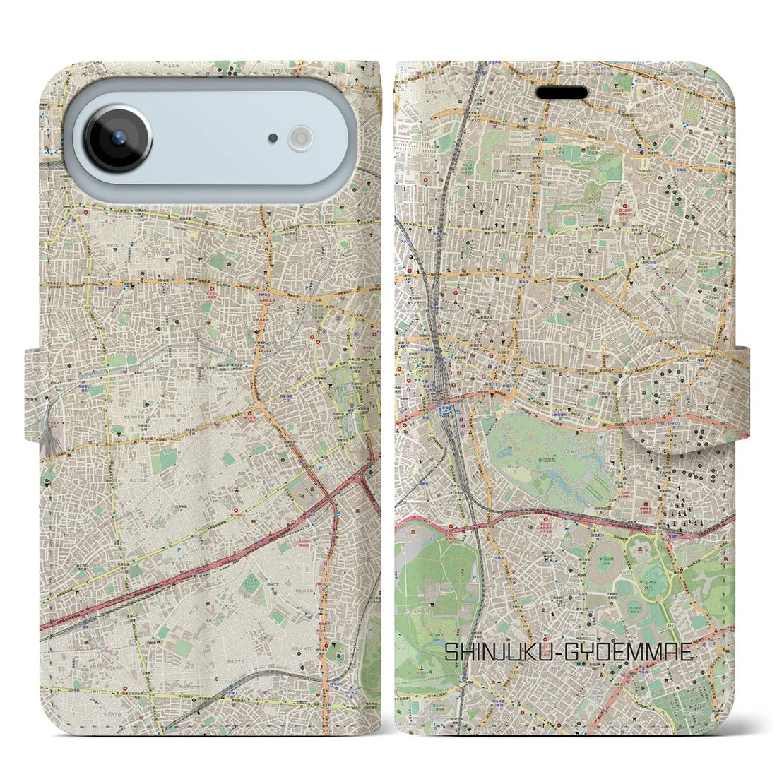 【新宿御苑前(東京都)】地図柄iPhoneケース(手帳タイプ)モノトーン・iPhone 17 Pro Max 用