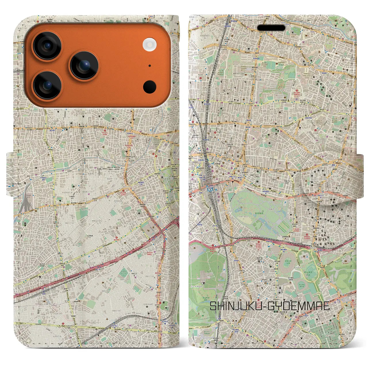 【新宿御苑前(東京都)】地図柄iPhoneケース(手帳タイプ)