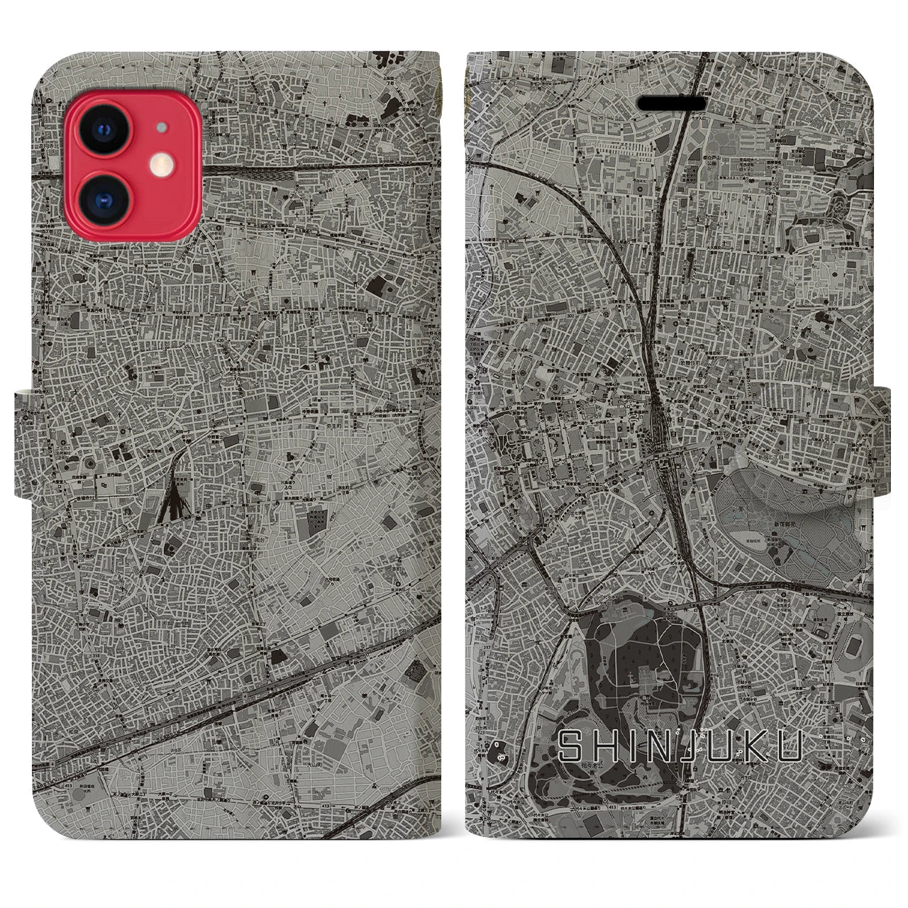 【新宿(東京都)】地図柄iPhoneケース(手帳タイプ)モノトーン・iPhone 11 用