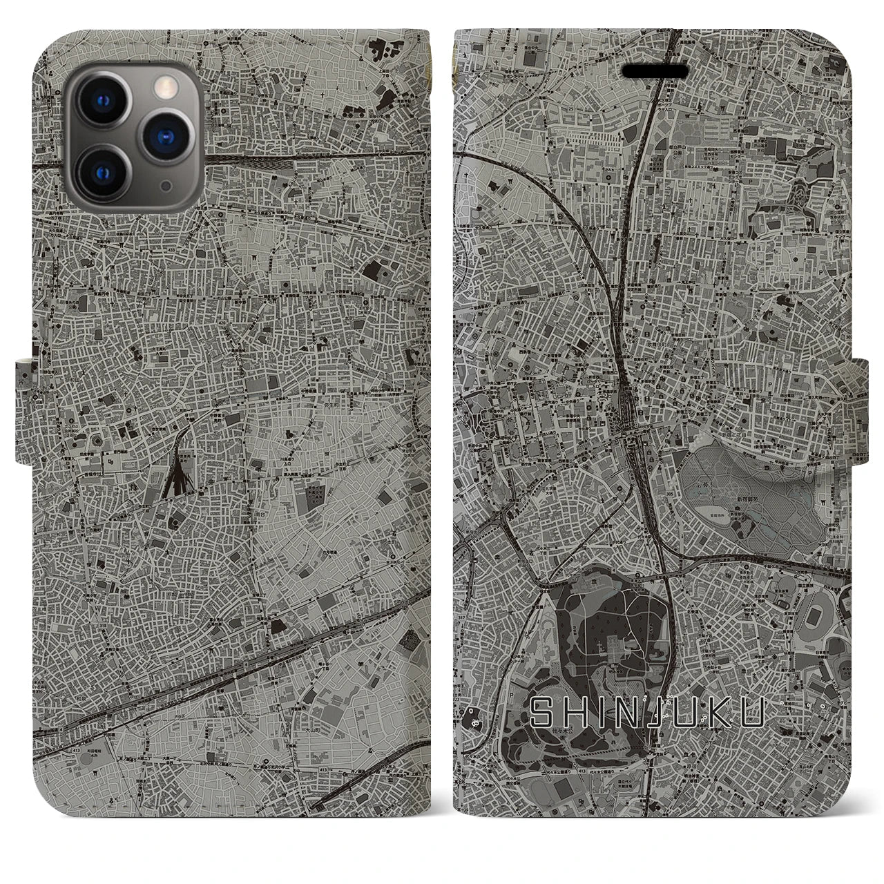 【新宿(東京都)】地図柄iPhoneケース(手帳タイプ)モノトーン・iPhone 11 Pro Max 用