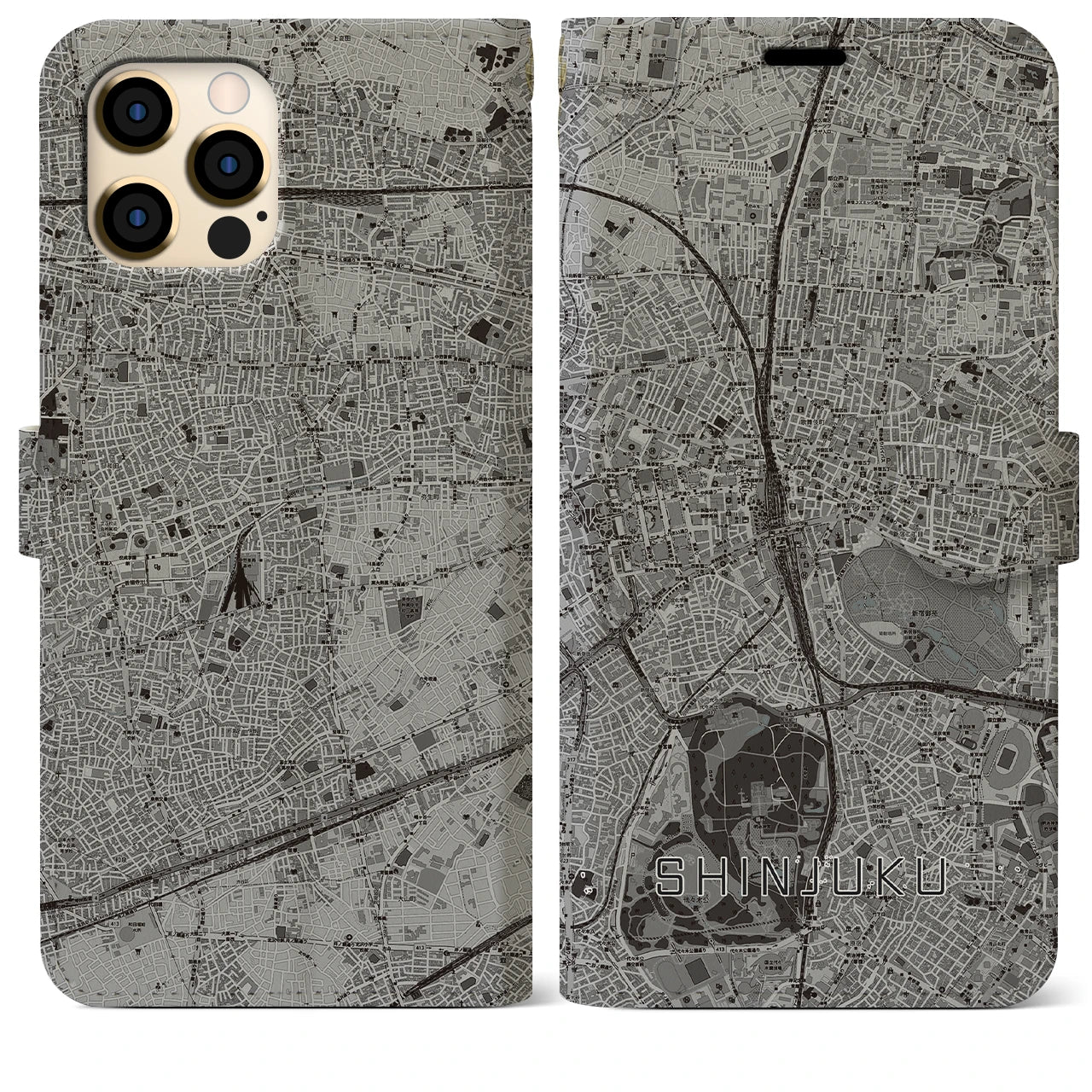 【新宿(東京都)】地図柄iPhoneケース(手帳タイプ)モノトーン・iPhone 12 Pro Max 用