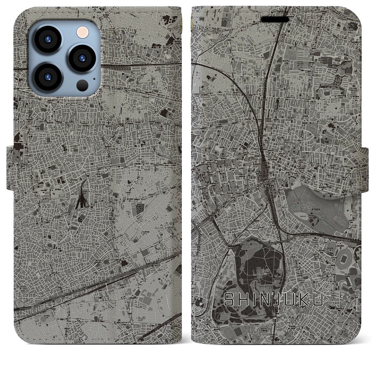 【新宿(東京都)】地図柄iPhoneケース(手帳タイプ)モノトーン・iPhone 13 Pro Max 用