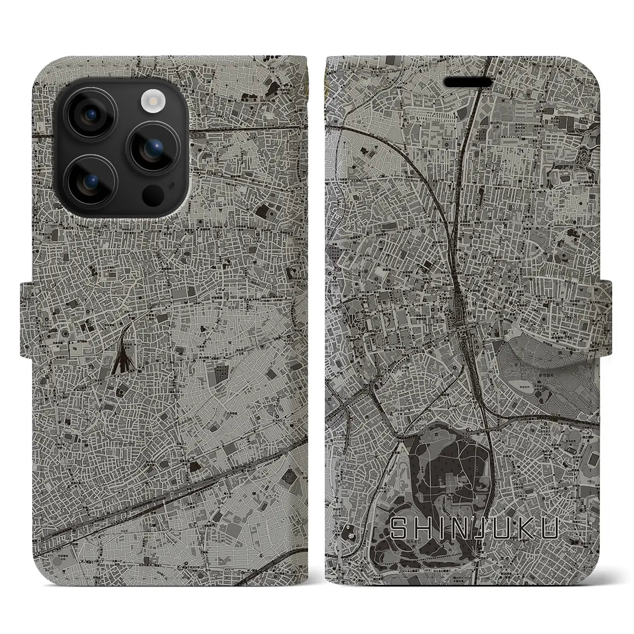 【新宿(東京都)】地図柄iPhoneケース(手帳タイプ)モノトーン・iPhone 16 用