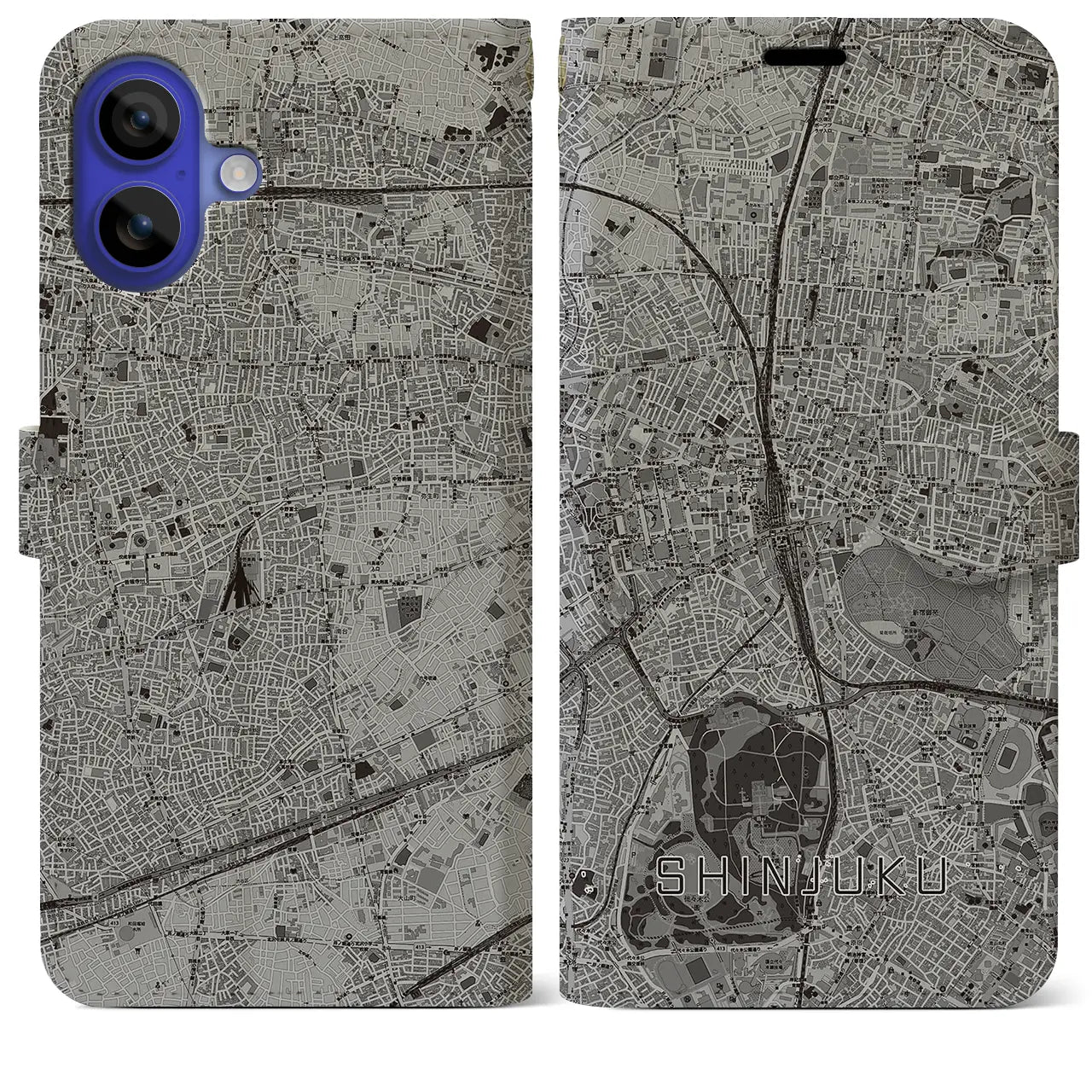 【新宿(東京都)】地図柄iPhoneケース(手帳タイプ)モノトーン・iPhone 16 Pro Max 用