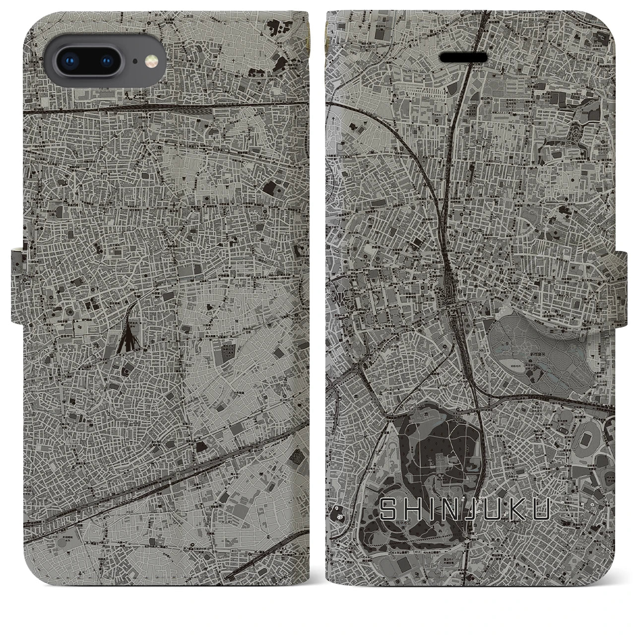 【新宿(東京都)】地図柄iPhoneケース(手帳タイプ)モノトーン・iPhone 8Plus /7Plus / 6sPlus / 6Plus 用