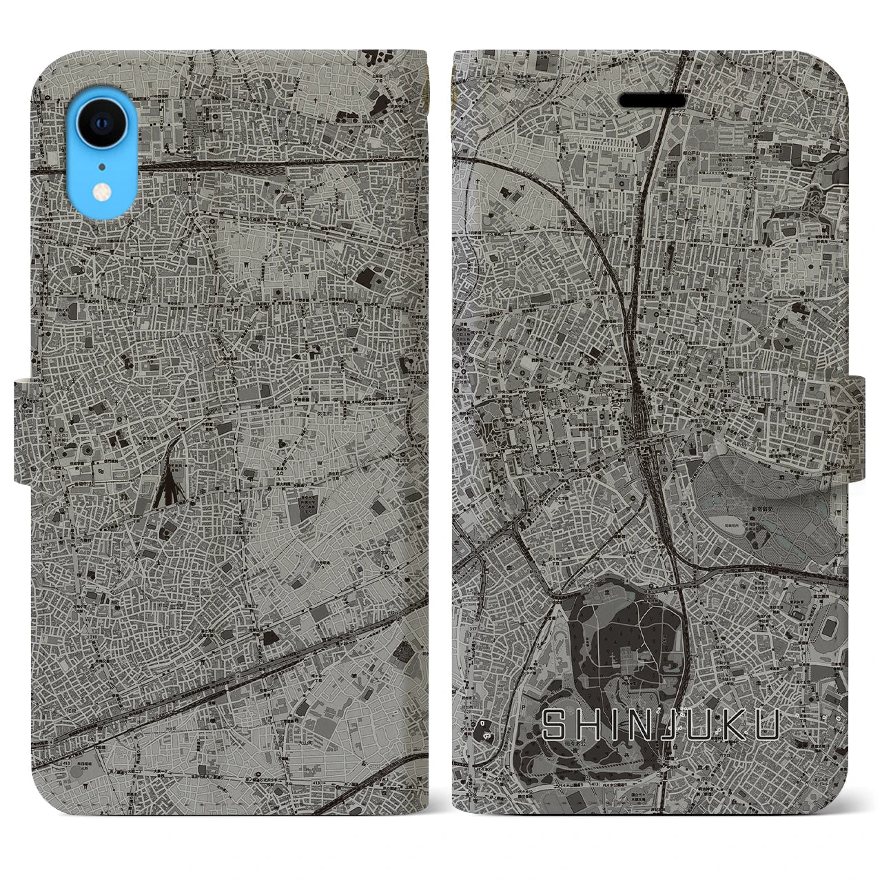 【新宿(東京都)】地図柄iPhoneケース(手帳タイプ)モノトーン・iPhone XR 用