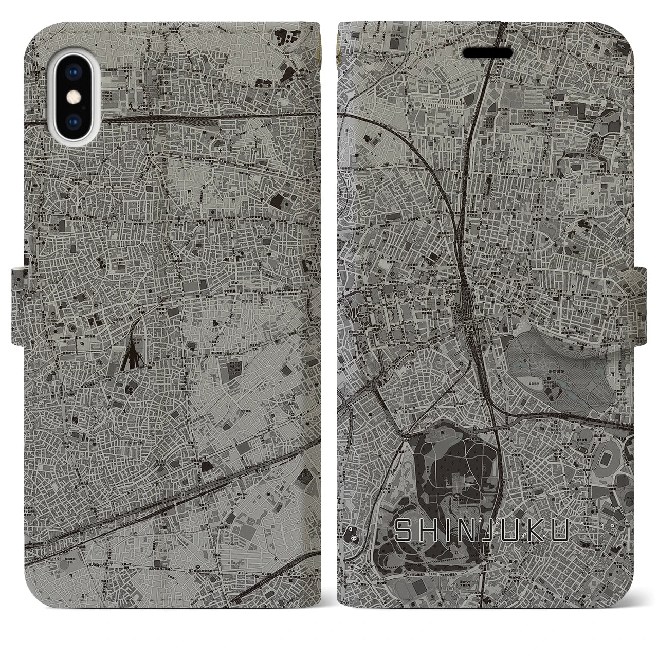 【新宿(東京都)】地図柄iPhoneケース(手帳タイプ)モノトーン・iPhone XS Max 用