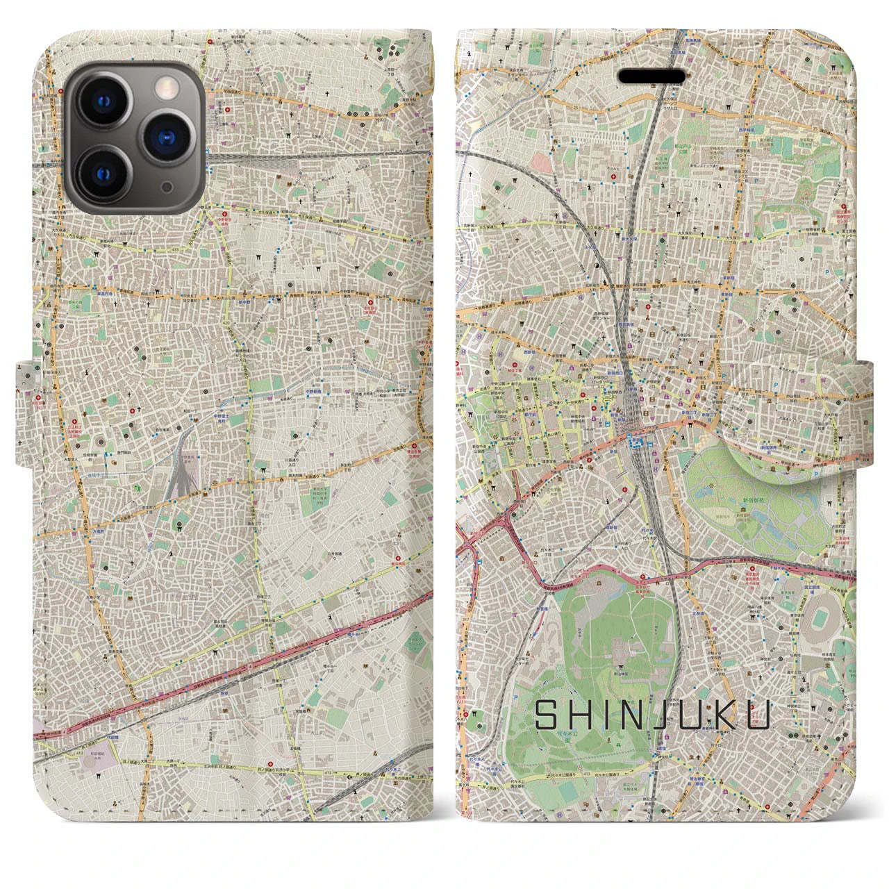 【新宿(東京都)】地図柄iPhoneケース(手帳タイプ)ナチュラル・iPhone 11 Pro Max 用