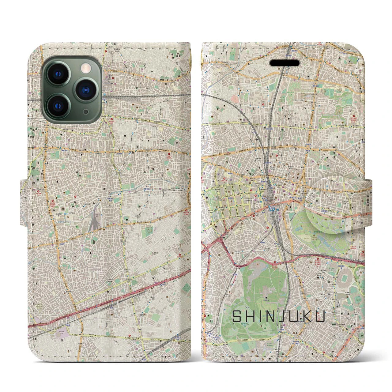 【新宿(東京都)】地図柄iPhoneケース(手帳タイプ)ナチュラル・iPhone 11 Pro 用